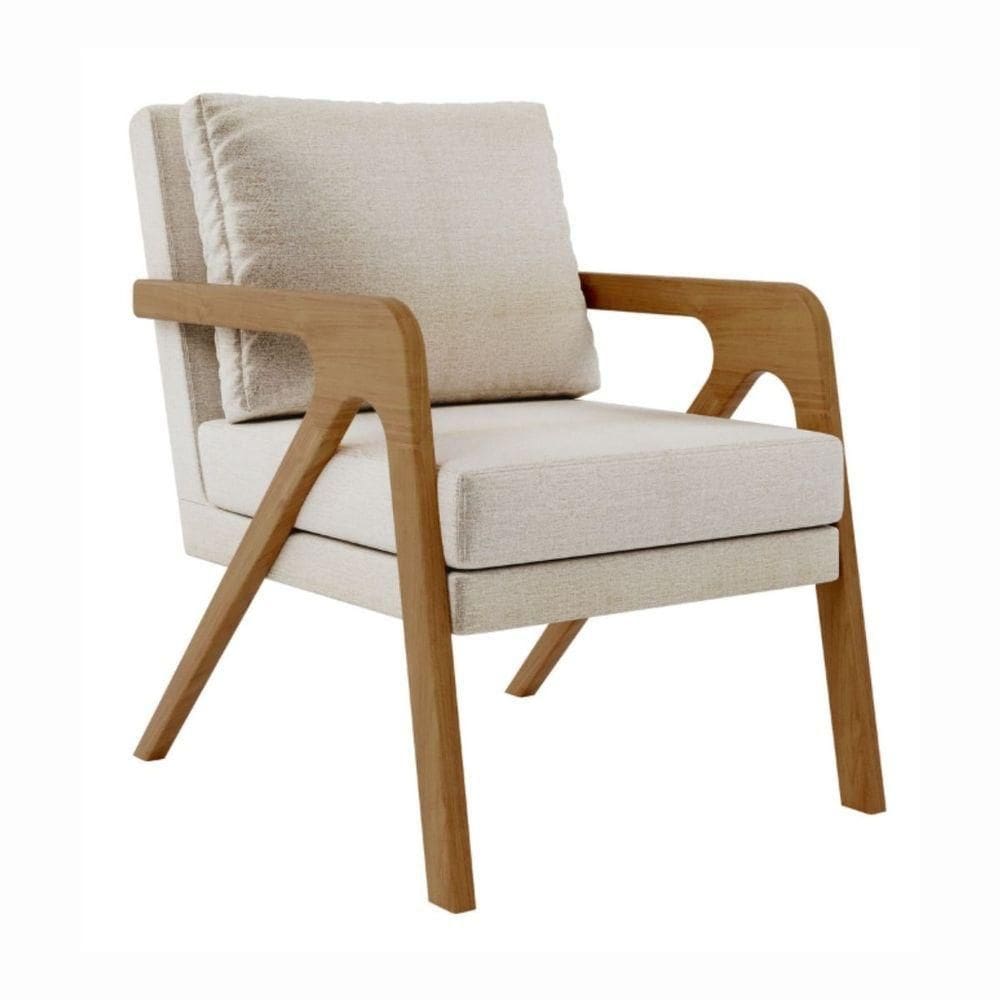 Poltrona Decorativa Sala De Estar Escritório Recepção Mona Linho Bege