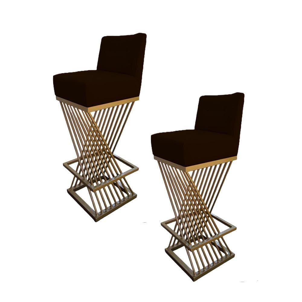 Kit 02 Banquetas Luma Base De Ferro Sued Marrom D`classe Decor