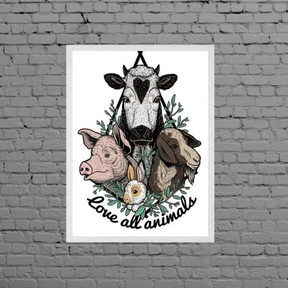 Quadro Vegetariano Love All Animals 33X24Cm - Com Vidro