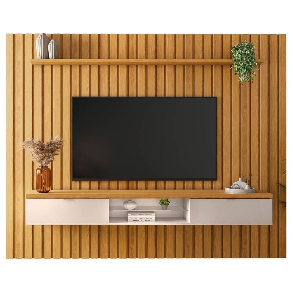 Painel Ripado Para Com Bancada Suspensa Illusiê H01 Cinamomo-off White - Mpozenato