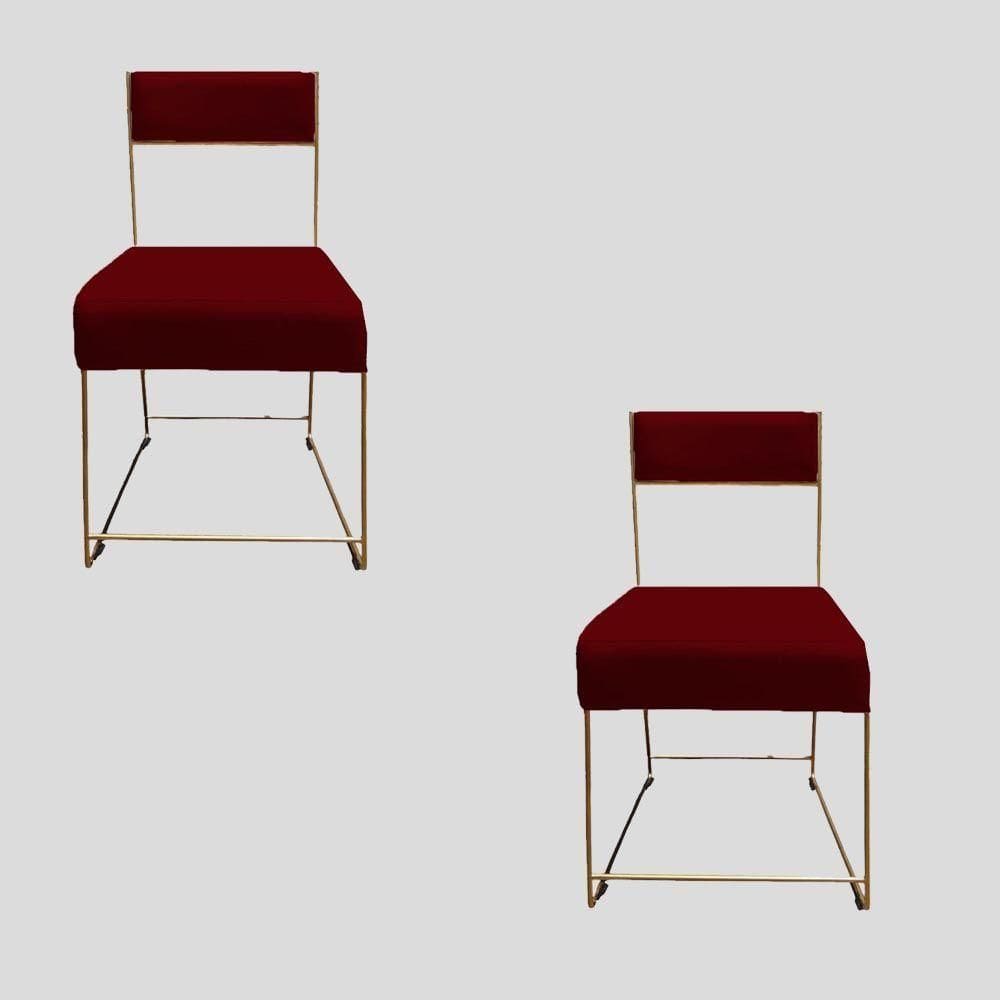 Kit 02 Cadeiras Atena Base De Ferro Maciço Dourada Suede Marsala D`classe Decor