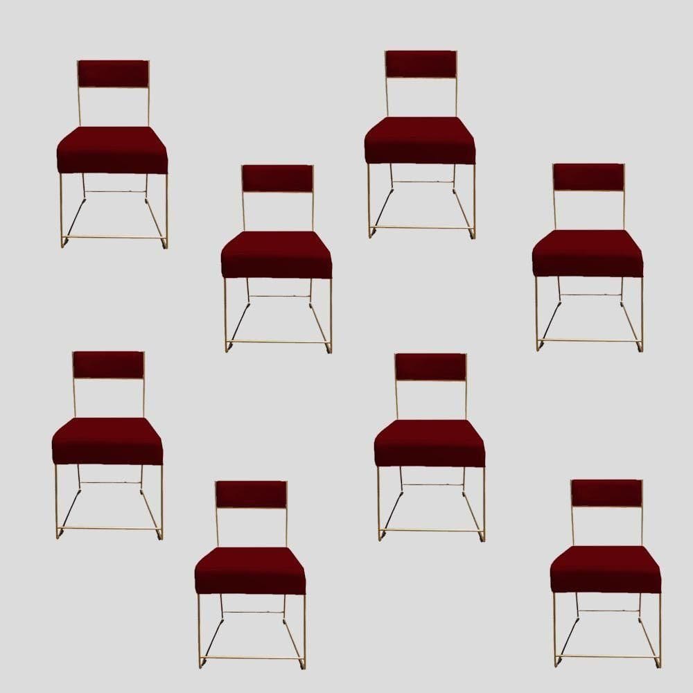 Kit 08 Cadeiras Atena Base De Ferro Maciço Dourada Suede Marsala D`classe Decor