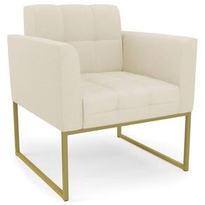 Poltrona Decorativa Base Industrial Dourado Ana Linho Bege - Ibiza
