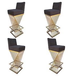 Kit 04 Banquetas Luma Base De Ferro Sued Grafite D`classe Decor
