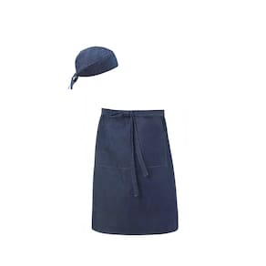 Avental de Cintura e Bandana Jeans Barista Garçom Bar Azul