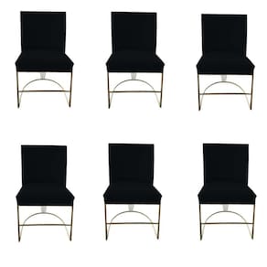 Kit 06 Cadeiras Toquio Base De Ferro Tubo Redondo Compose Sued Preto Com Corano Nozes Dclasse Decor
