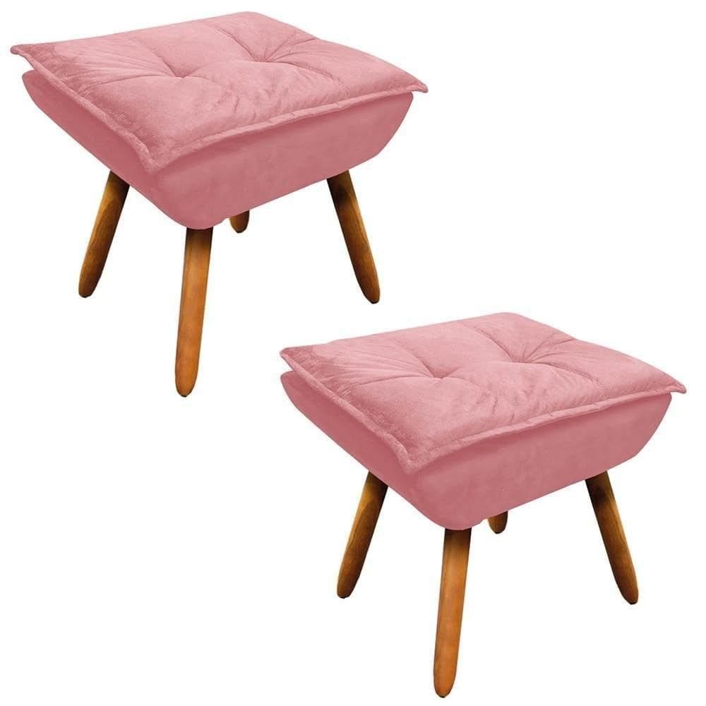 Kit 2 Puffs Decorativos Sala De Estar Pés Palito Opla Suede Rose - Ibiza