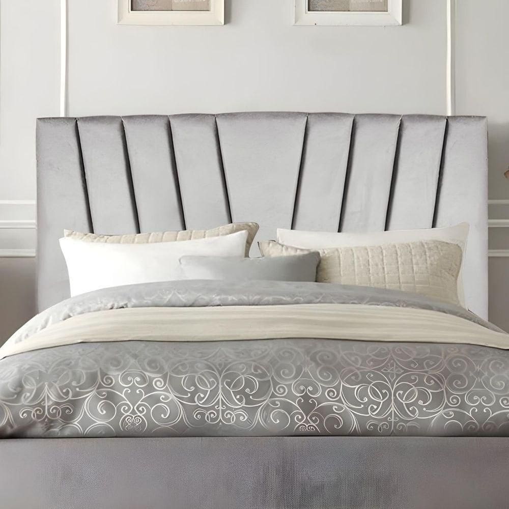 Cabeceira Casal De Cama Estofada 140 Cm Lile Veludo Cinza Claro