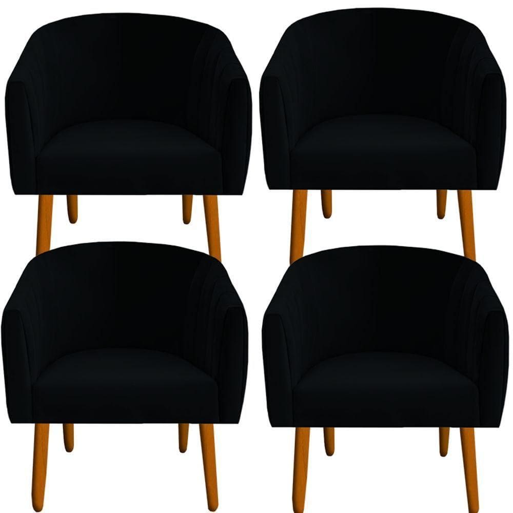 Kit 04 Poltrona Julia Decoração Salão Cadeira Escritório Recepção Estar Amamentação Suede Preto D`classe Decor