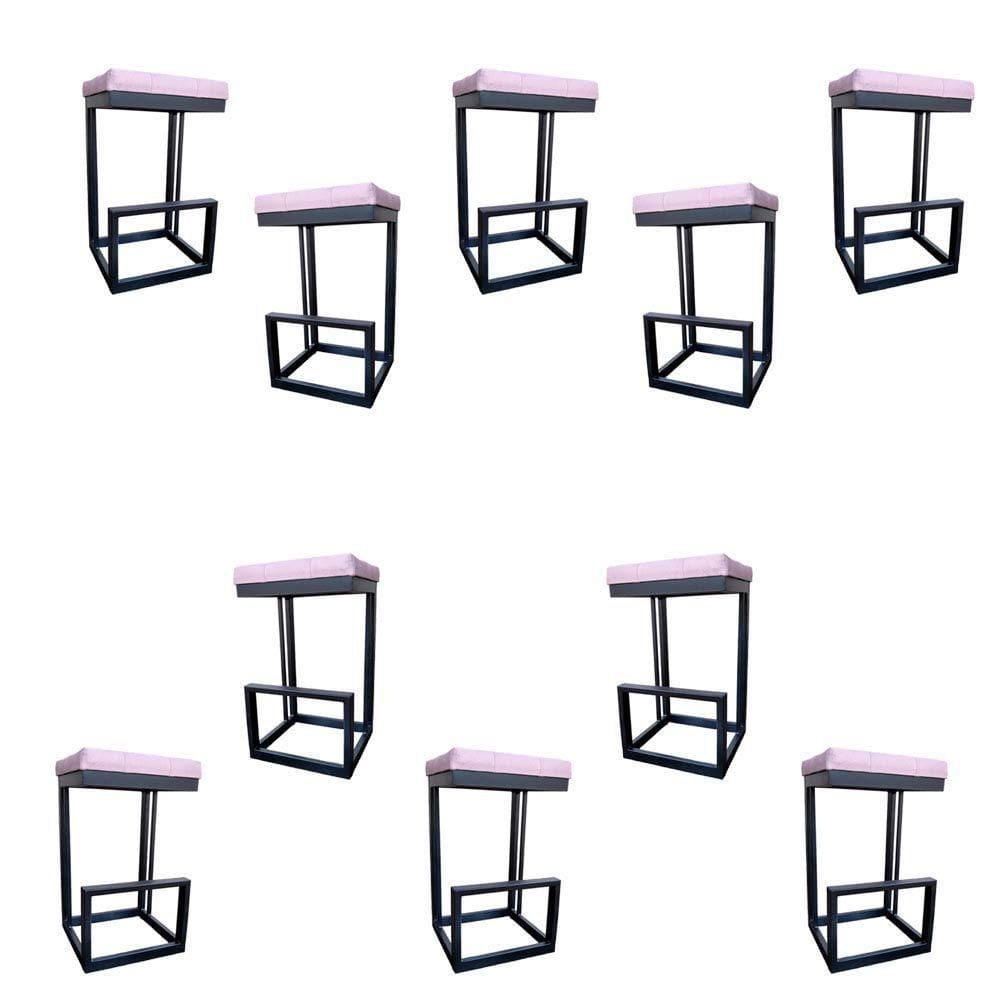 Kit 10 Banquetas Londres Base De Ferro Sued Rosa Bebê D`classe Decor
