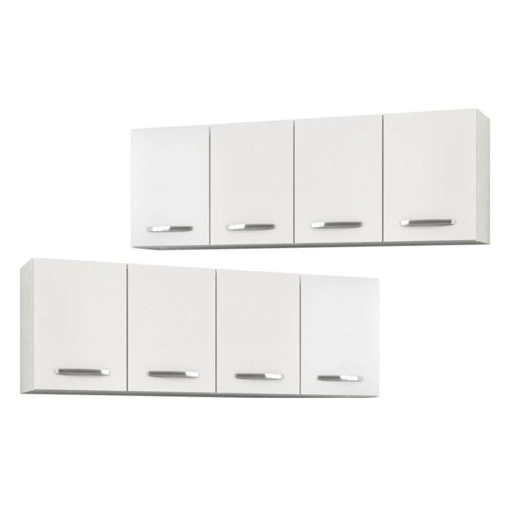 Kit 2 Armários Aéreos De Cozinha Panamá 160cm 4 Portas - Lumil Móveis Branco