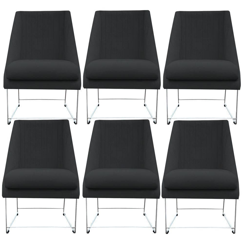 Kit 06 Cadeiras Ana Base De Ferro Prata Suede Grafite D`classe Decor