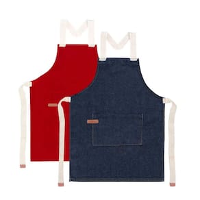 Avental Jeans Vermelho Algodao Cozinha Doceria Unissex 2un