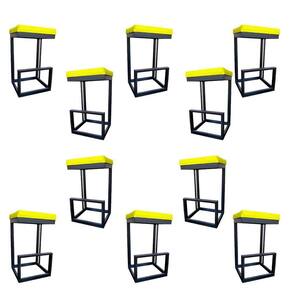 Kit 10 Banquetas Londres Base De Ferro Sued Amarelo D`classe Decor