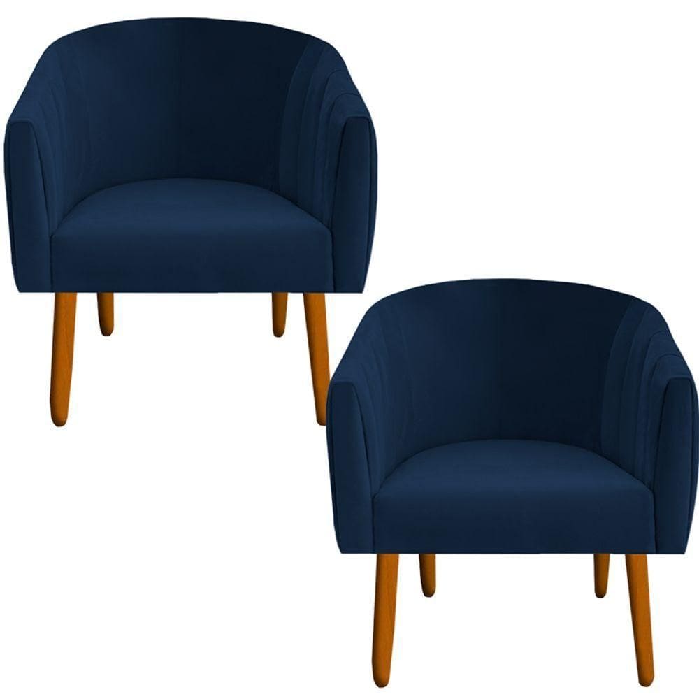 Kit 02 Poltrona Julia Decoração Salão Cadeira Escritório Recepção Estar Amamentação Suede Azul Marinho D`classe Decor
