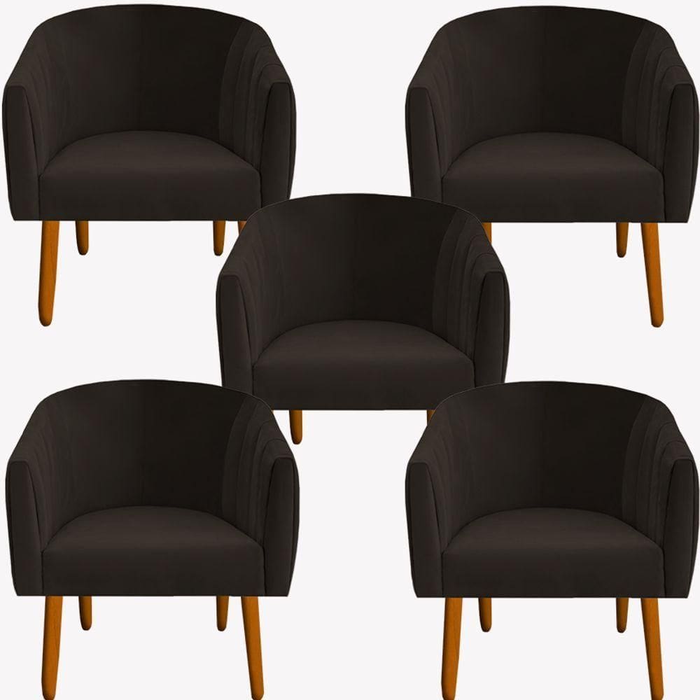 Kit 05 Poltrona Julia Decoração Salão Cadeira Escritório Recepção Estar Amamentação Suede Marrom D`classe Decor