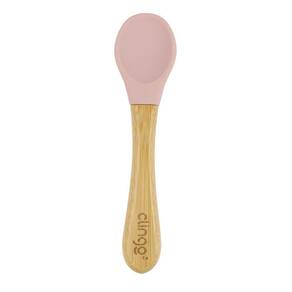 Colher De Silicone Para Bebês Cabo De Bambu Produto Infantil Antimicrobiana Cor Rosa