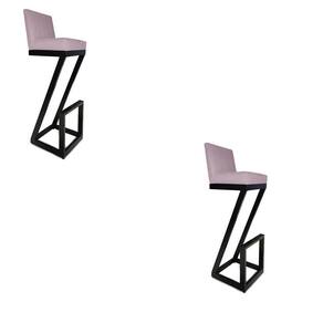 Kit 02 Banqueta Alta Z Base De Ferro Suede Rosa Bebê D`classe Decor