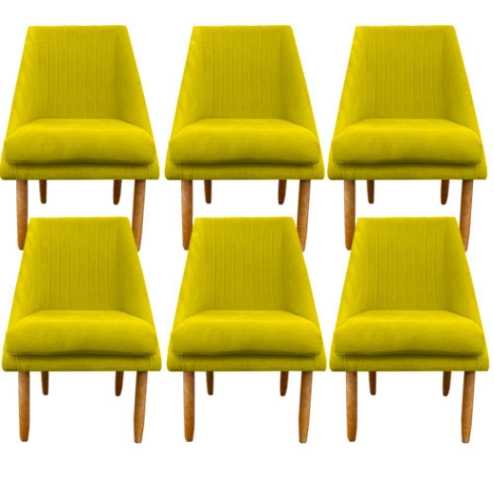 Kit 06 Cadeiras Para Sala De Jantar Ana Pés Palito Suede Amarelo D`classe Decor