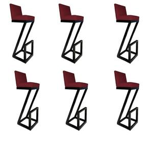 Kit 06 Banqueta Alta Z Base De Ferro Suede Marsala D`classe Decor