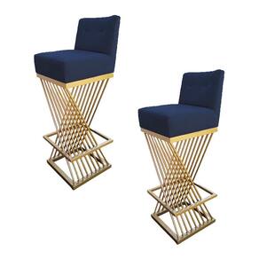 Kit 02 Banquetas Luma Base De Ferro Sued Azul Marinho D`classe Decor