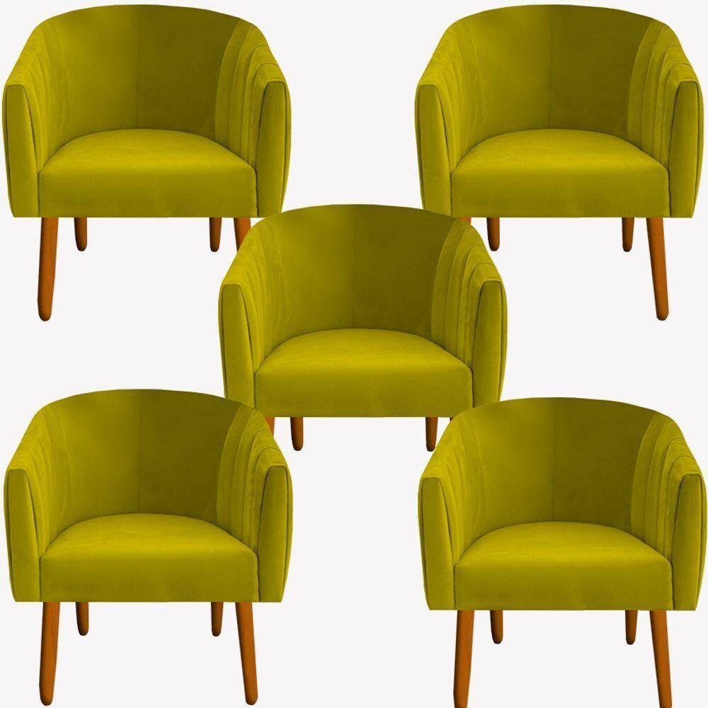 Kit 05 Poltrona Julia Decoração Salão Cadeira Escritório Recepção Estar Amamentação Suede Amarelo D`classe Decor