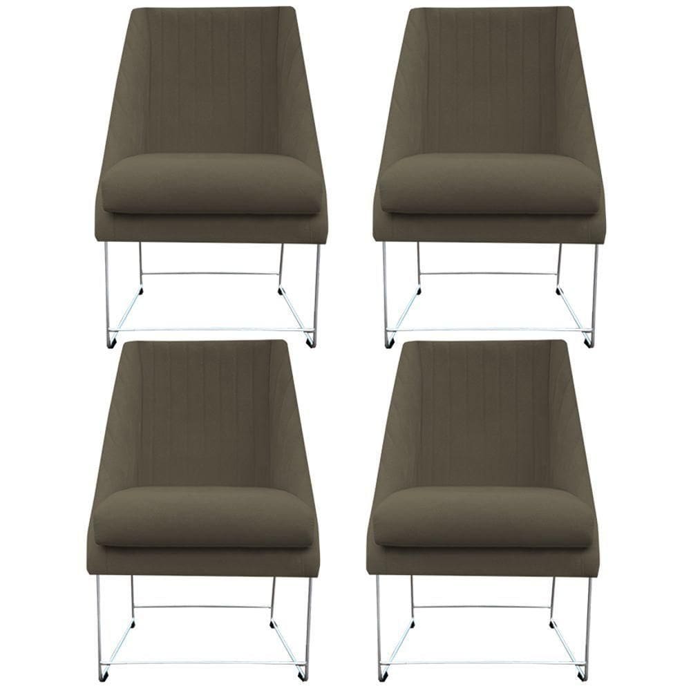 Kit 04 Cadeiras Ana Base De Ferro Prata Suede Marrom Rato D`classe Decor