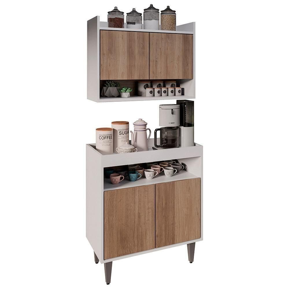 Armário Aéreo Ceci E Balcão Aparador Buffet Lice Z34 Branco-freijó - Mpozenato