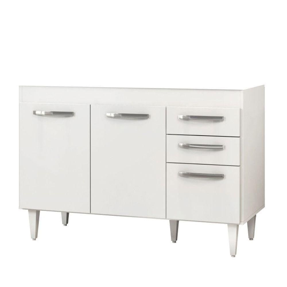 Balcão Gabinete 120cm Suécia Sem Tampo 3 Portas 2 Gavetas - Lumil Móveis Branco