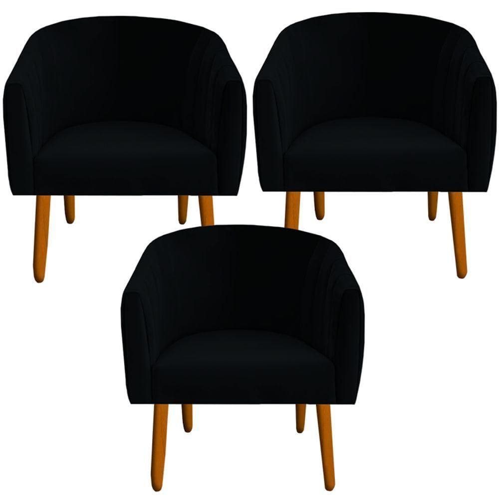 Kit 03 Poltrona Julia Decoração Salão Cadeira Escritório Recepção Estar Amamentação Suede Preto D`classe Decor