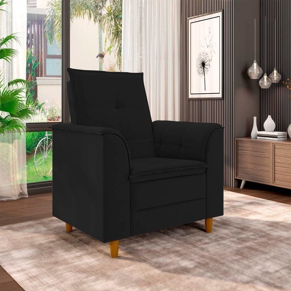 Poltrona Para Sala Confortável Decorativa Isa Suede Preto