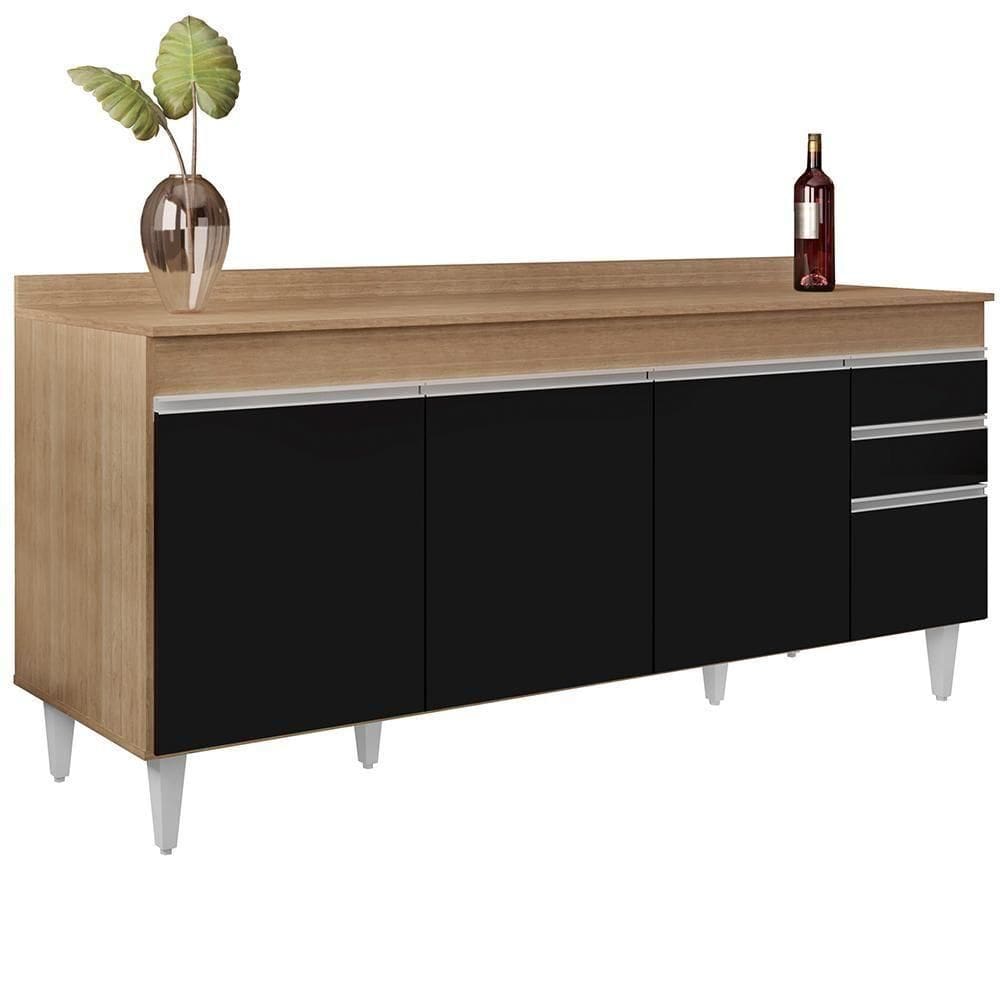 Balcão Gabinete 180cm Com Tampo Dallas Castanho-preto - Lumil