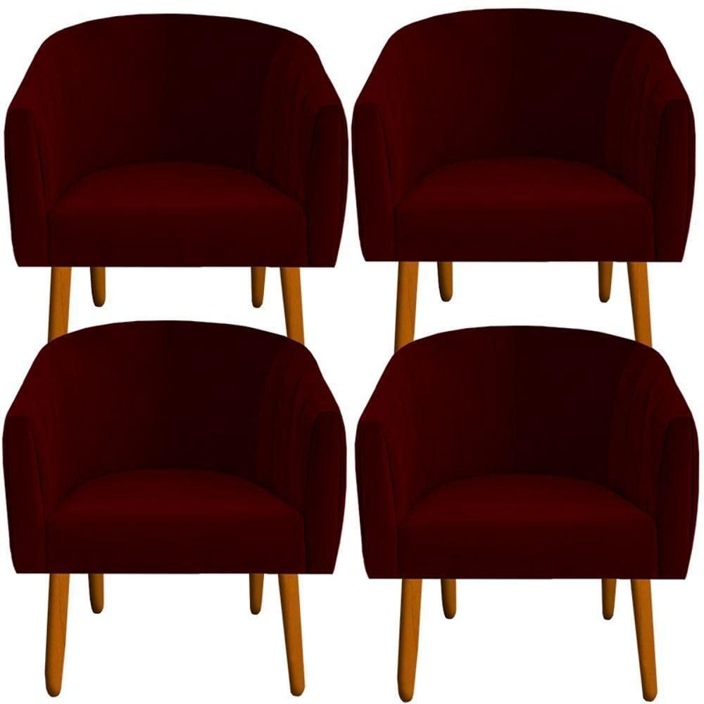 Kit 04 Poltrona Julia Decoração Salão Cadeira Escritório Recepção Estar Amamentação Suede Marsala D`classe Decor