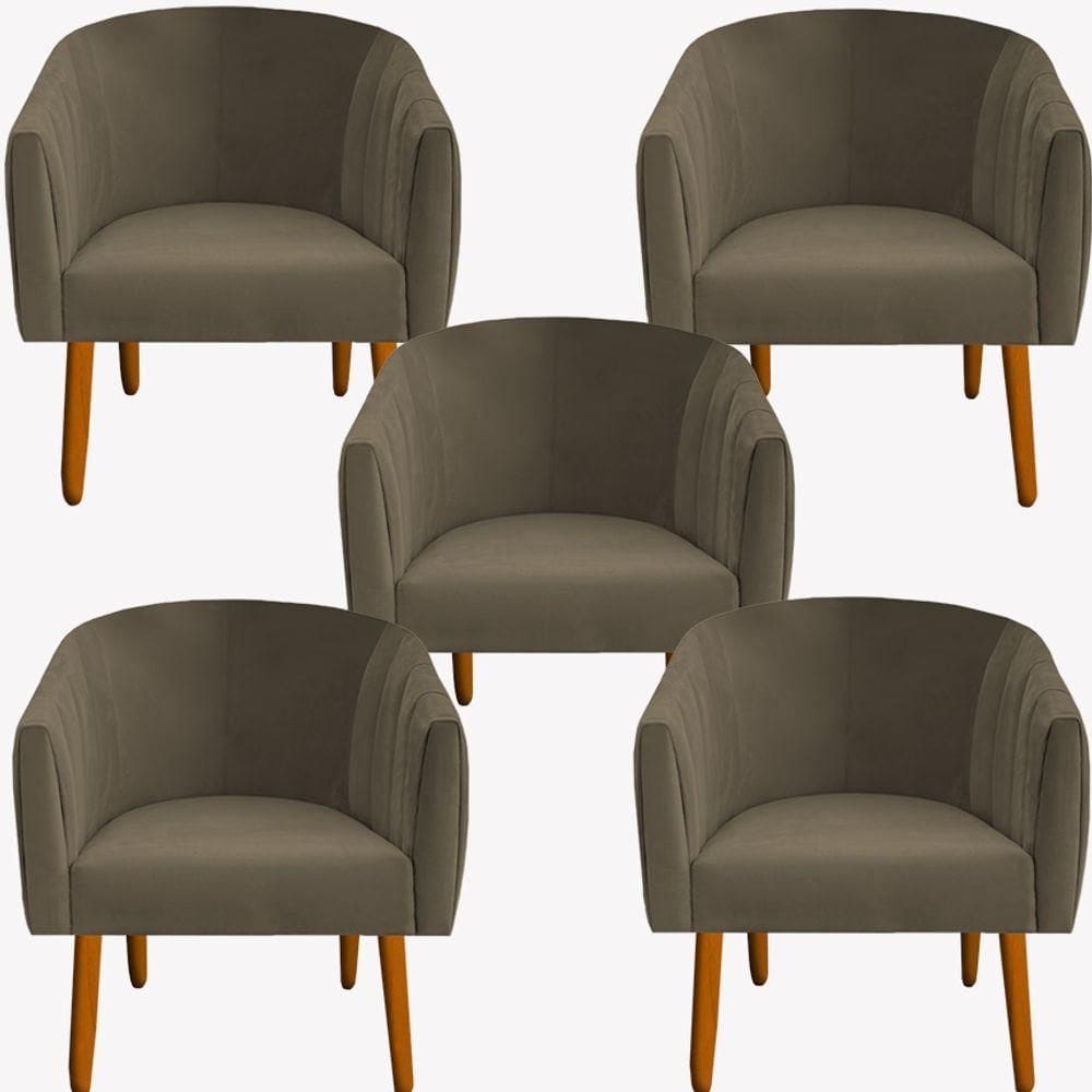 Kit 05 Poltrona Julia Decoração Salão Cadeira Escritório Recepção Estar Amamentação Suede Marrom Rato D`classe Decor