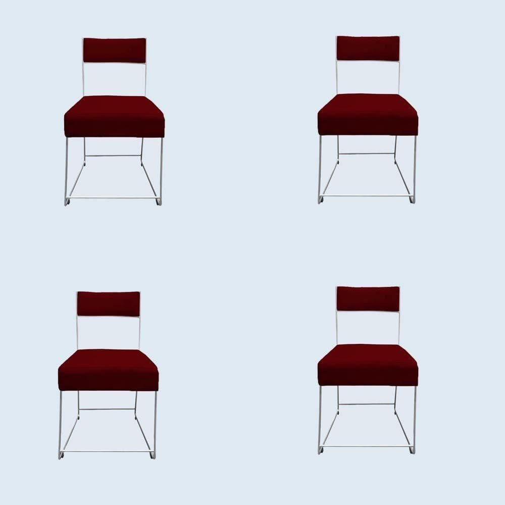 Kit 04 Cadeiras Atena Base De Ferro Maciço Prata Suede Marsala D`classe Decor