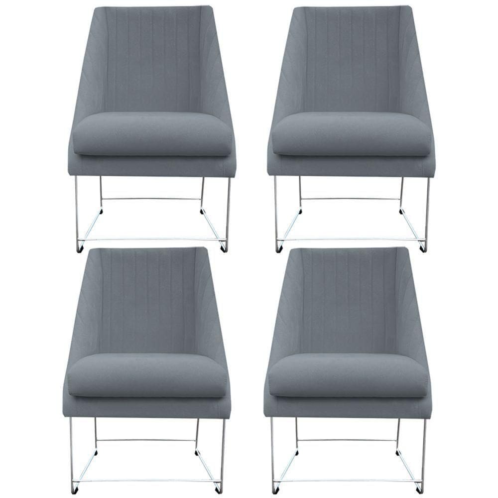 Kit 04 Cadeiras Ana Base De Ferro Prata Suede Bege D`classe Decor
