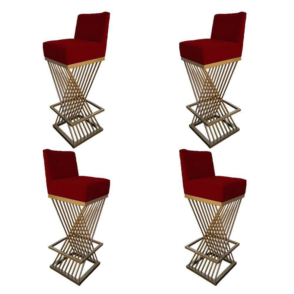 Kit 04 Banquetas Luma Base De Ferro Sued Marsala D`classe Decor