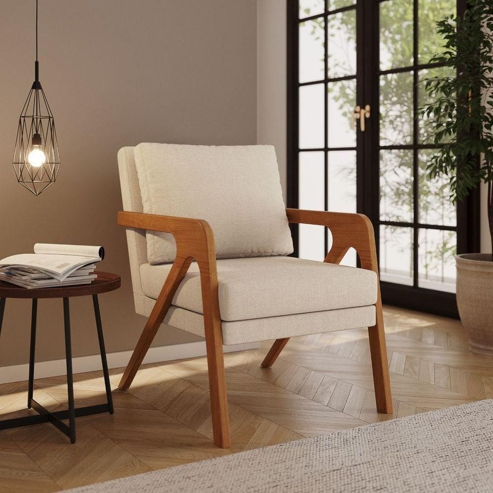 Poltrona Decorativa Moderna Luxo Para Sala Escritório Siena Bouclé Bege