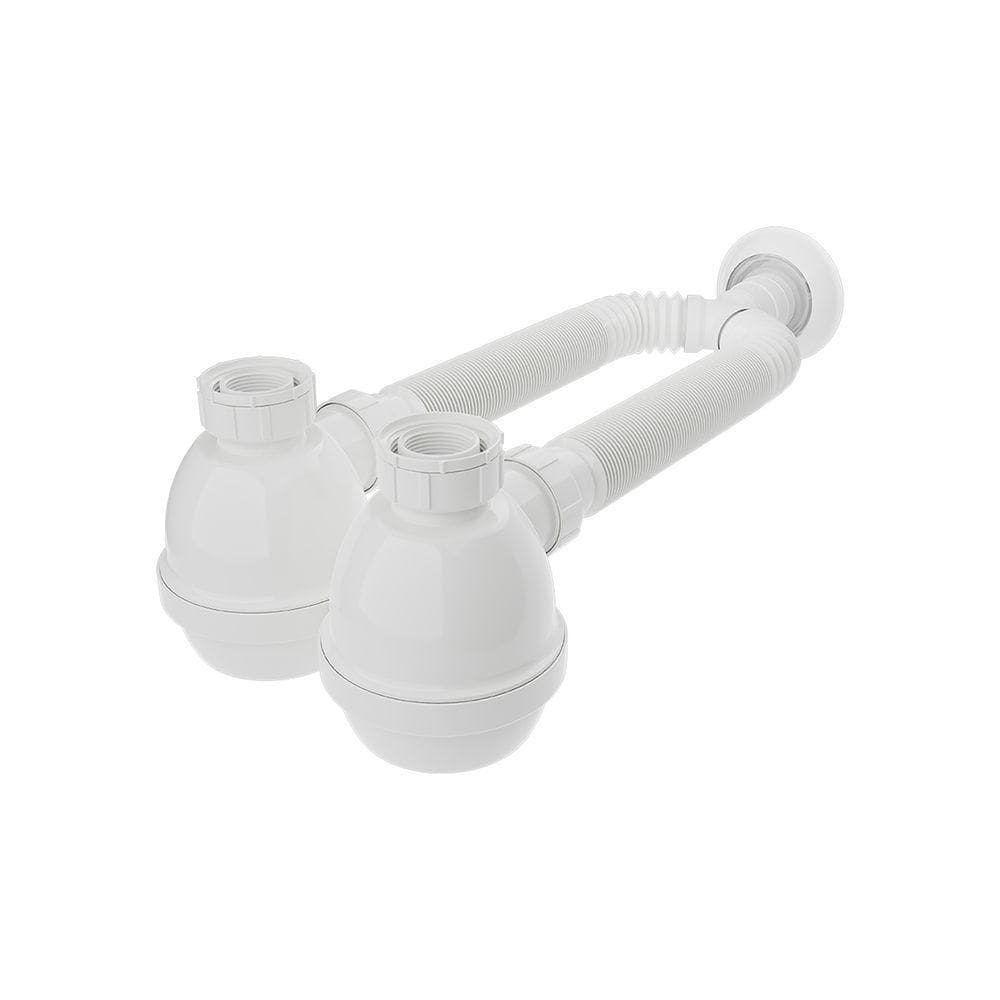 Sifão Duplo Sanfonado Extensível Blukit Com Copo Branco Universal 031307