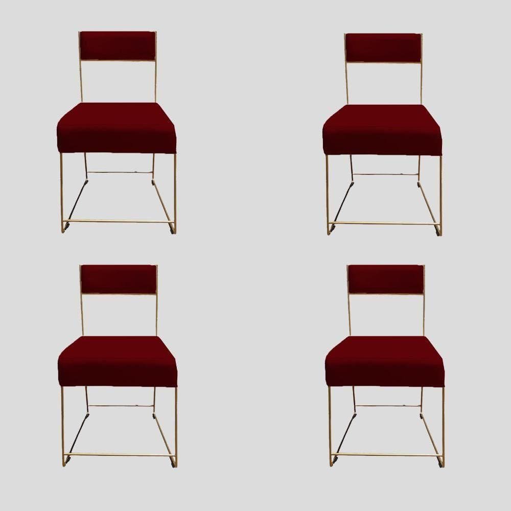 Kit 04 Cadeiras Atena Base De Ferro Maciço Dourada Suede Marsala D`classe Decor