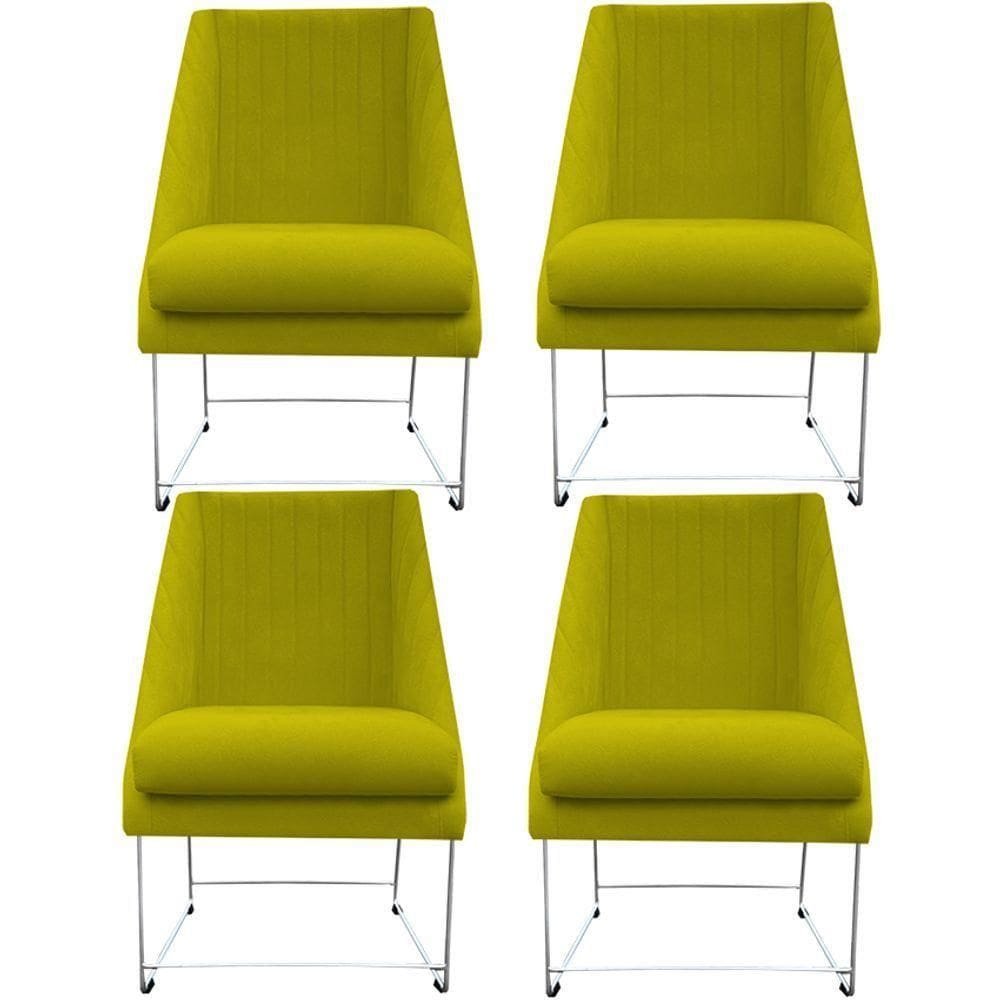 Kit 04 Cadeiras Ana Base De Ferro Prata Suede Amarelo D`classe Decor