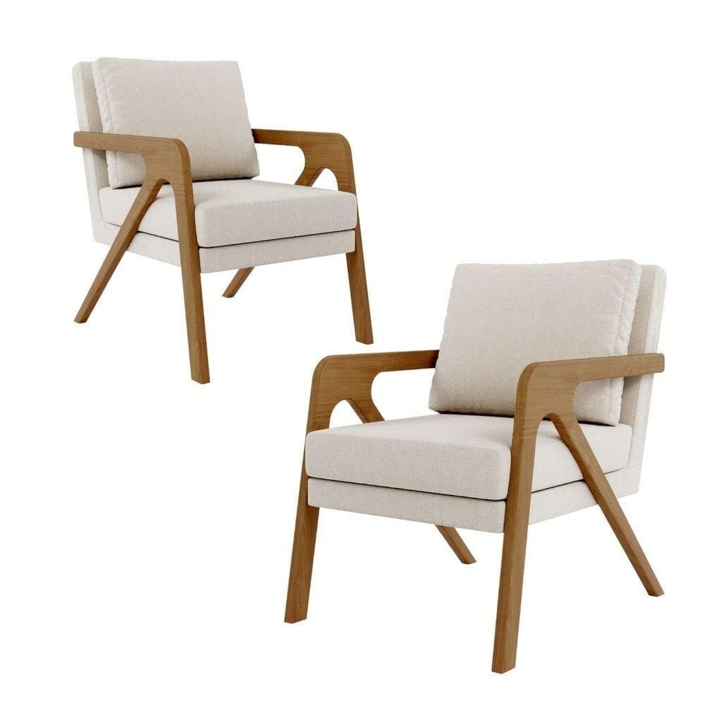 Kit 2 Poltrona Decorativa Sala De Estar Escritório Mona Bouclé Bege