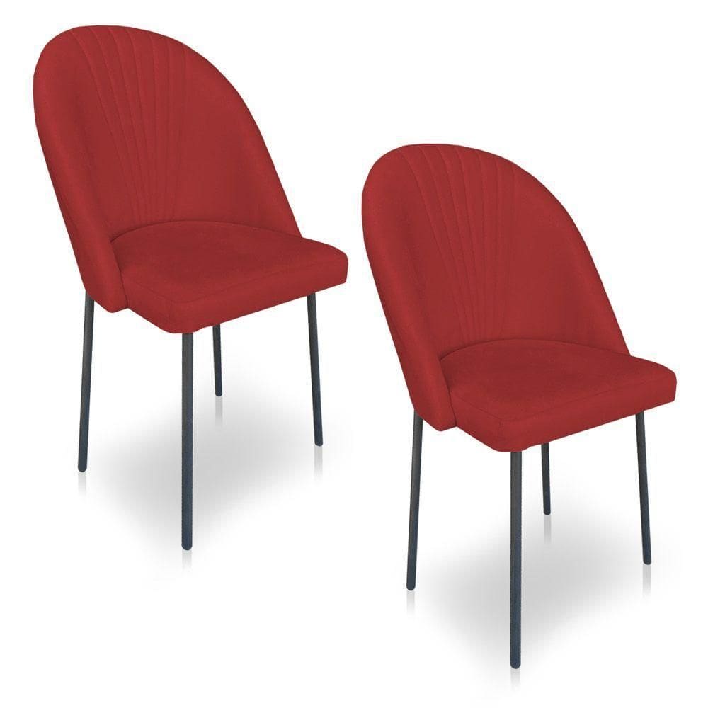 Kit 02 Cadeiras De Jantar Virginia Sued Vermelho Pés De Ferro Preto Dclasse Decor