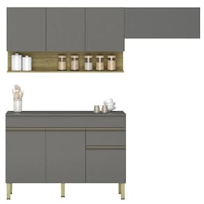 Armário De Cozinha 3 Peças Balcão Com Tampo 120cm Lina05 Z06 Gris-freijó - Mpozenato