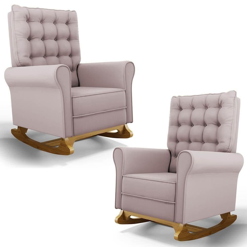 Kit 02 Poltronas De Amamentação Base Madeira Balanço Brenda G05 Veludo Rosê - Mpozenato