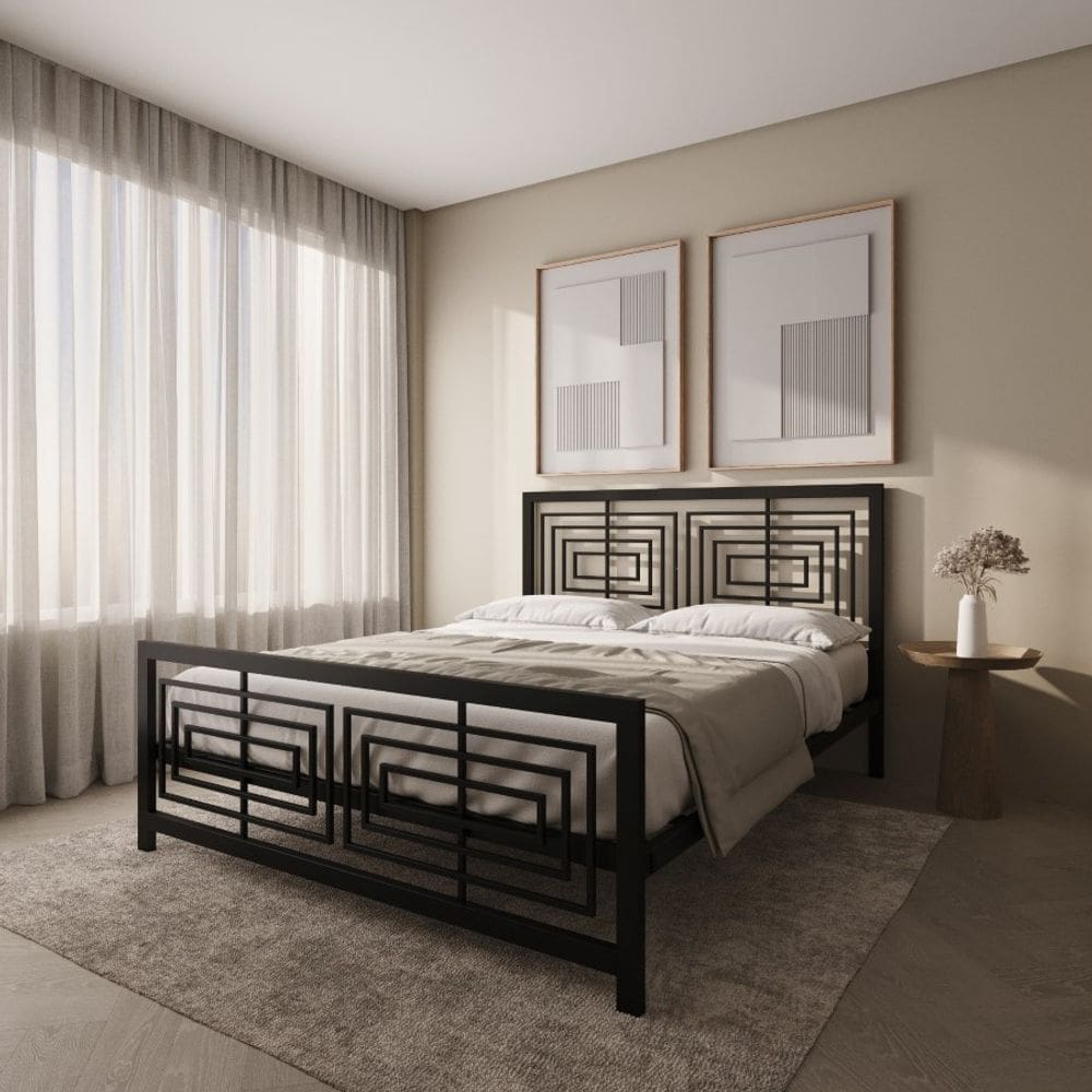 Cama De Casal Queen Aço Estilo Industrial Mobbili Ca-06