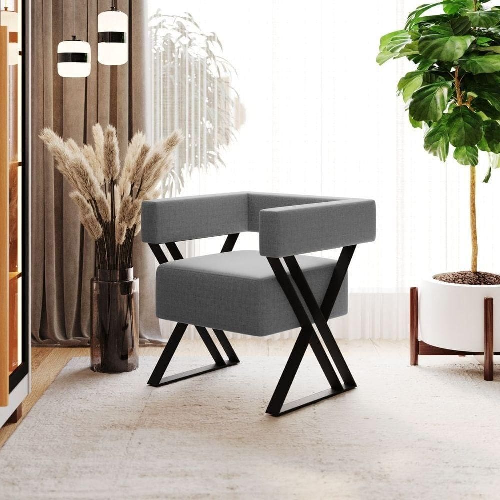 Poltrona Decorativa Linha Alta Aruba Estilo Industrial Linho Cinza