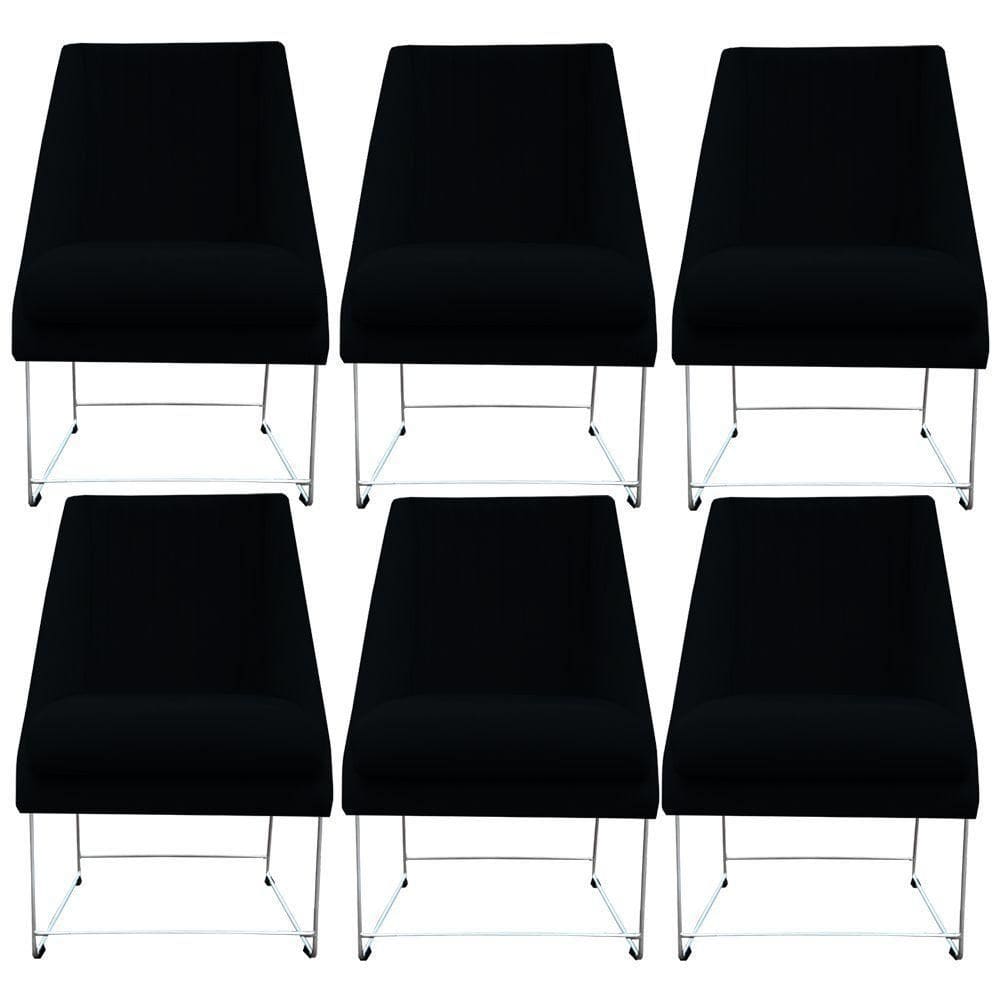 Kit 06 Cadeiras Ana Base De Ferro Prata Suede Preto D`classe Decor