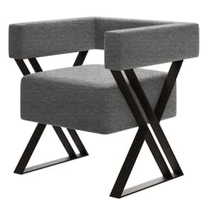 Poltrona Decorativa Mirela Pés De Metal Estilo Industrial Linho Cinza