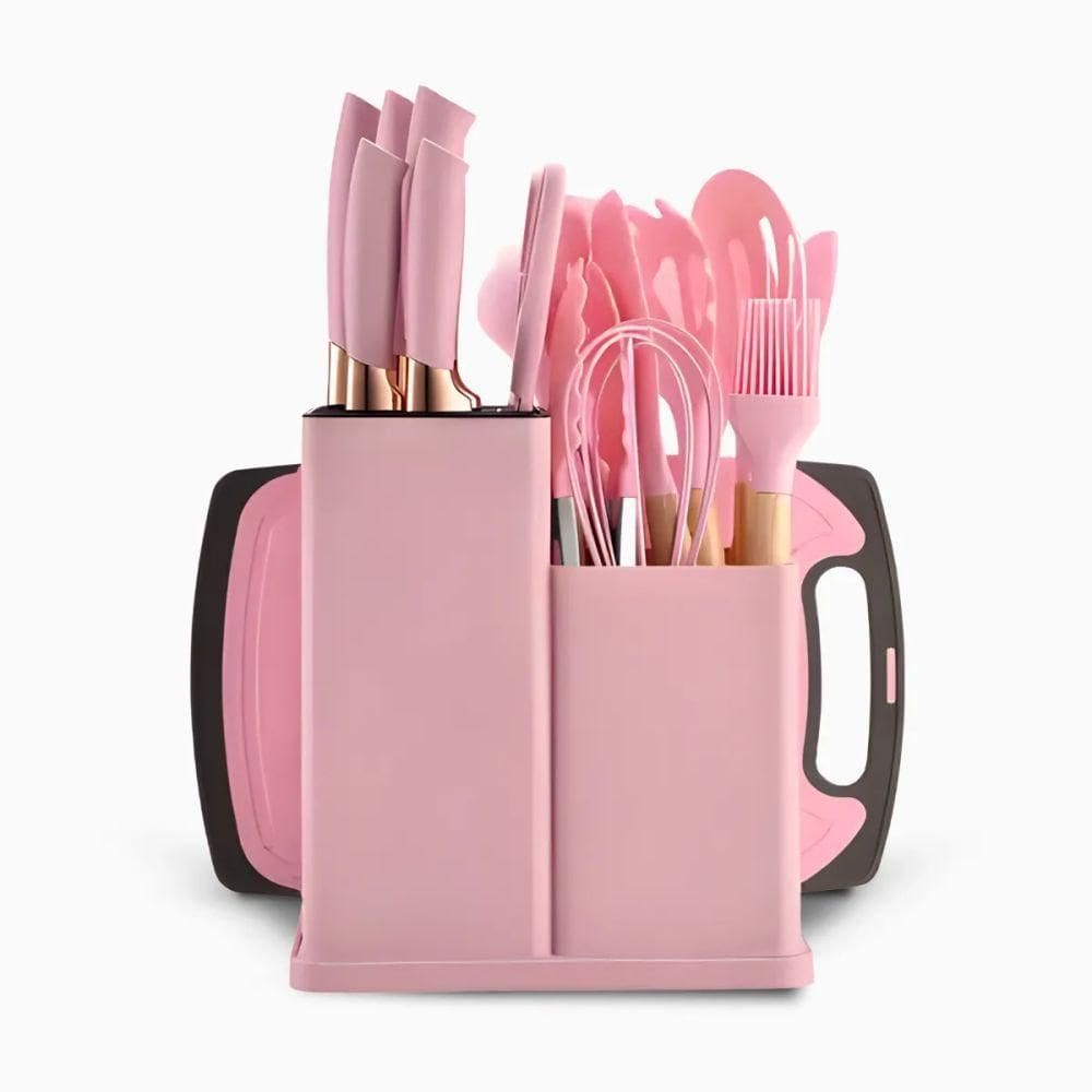 Kit Utensílios De Cozinha Jogo Completo 19 Peças Rosa